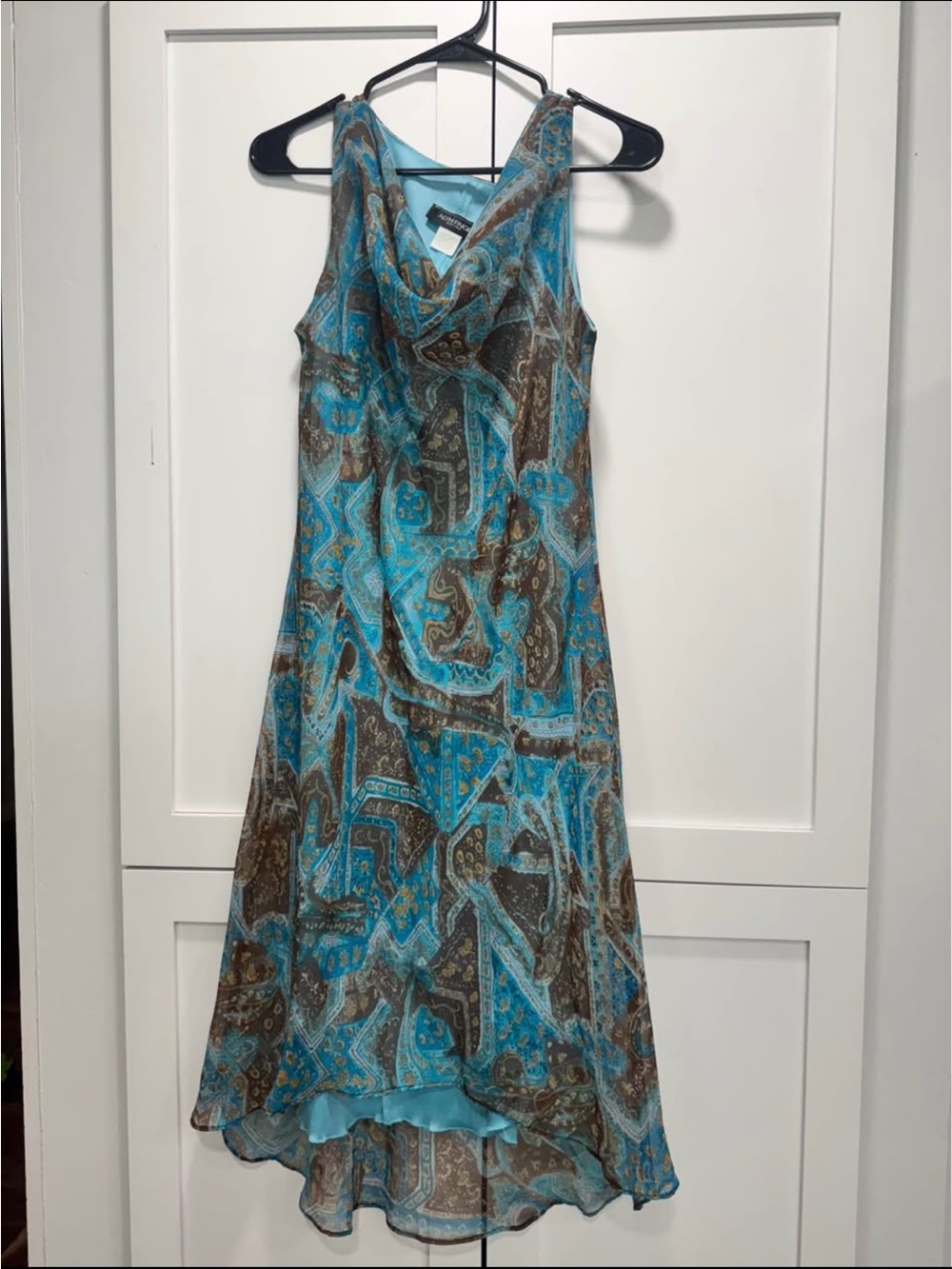 VINTAGE Y2K Sleeveless Blue Paisley Cowl Neck Dress